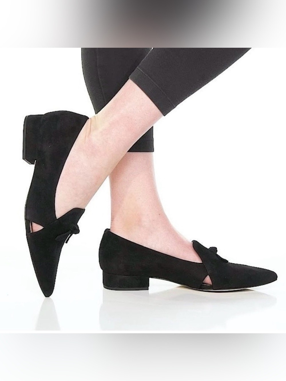 Cole Haan Shoes Womens 10B Black Suede Viola Skimmer Bow Pointed Toe Block Heel